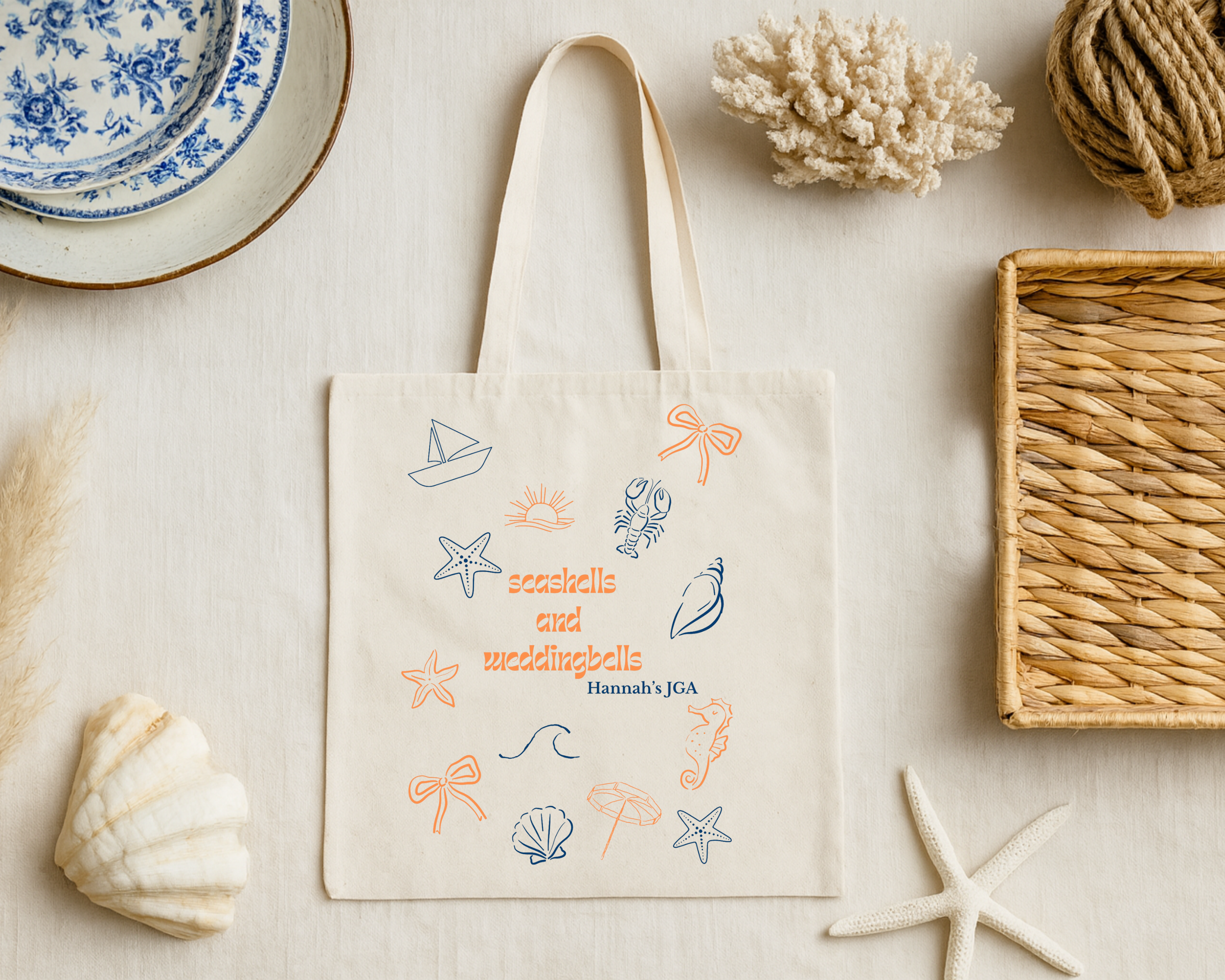 Baumwolltasche "seashells and weddingbells"